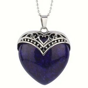 Lapis Lazuli Natural Gemstone Heart Pendant Necklace Healing Gemstone Pendant
